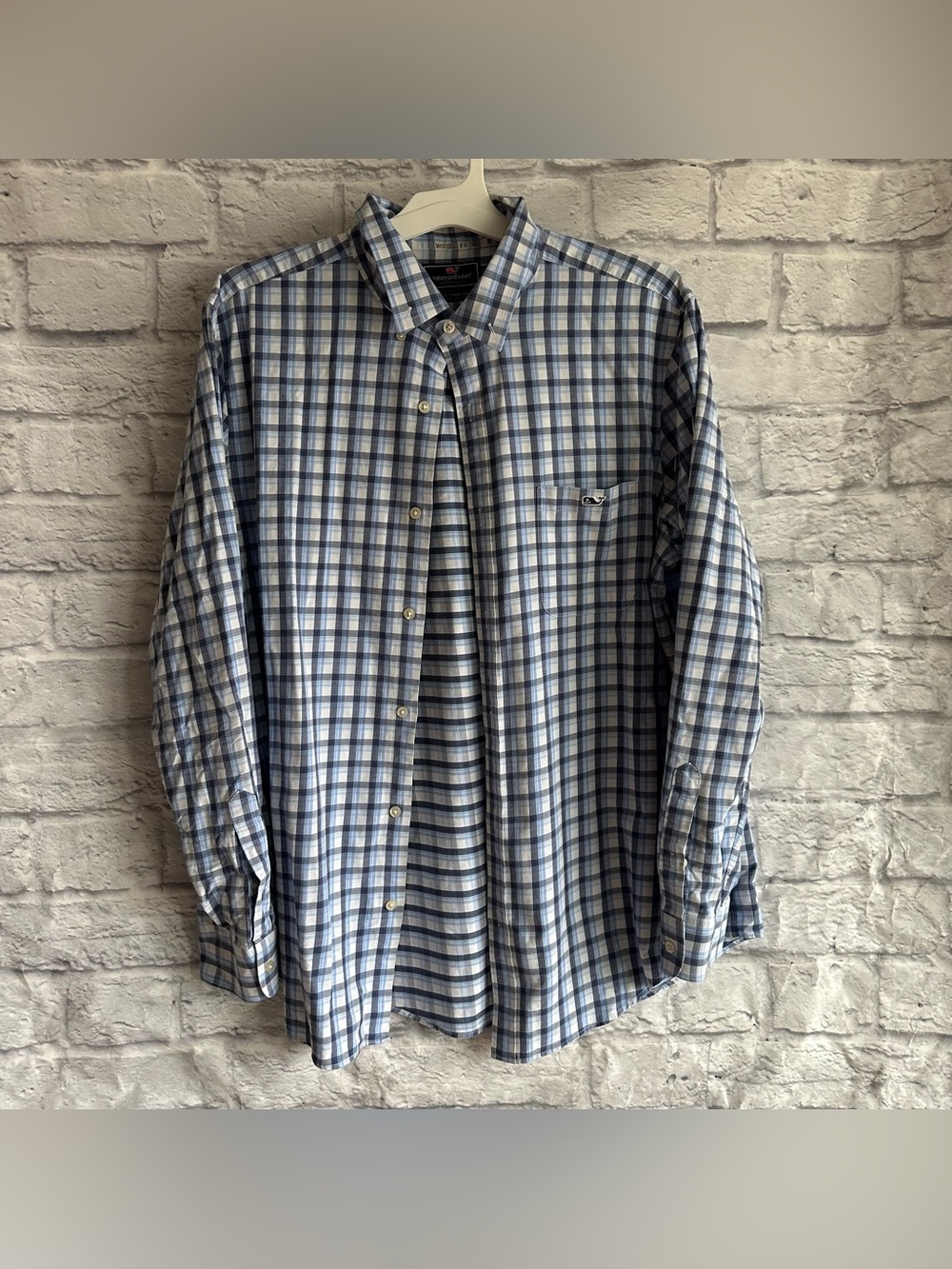 PREOWNED VINEYARD VINES CLASSIC FIT TUCKER SHIRT BLUE GREEN CHECK SIZE XL